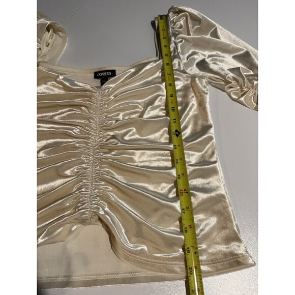 Express Womens size M Cream Velvet Ruched Front Top Princess Coquette Fairy - Picture 7 of 7